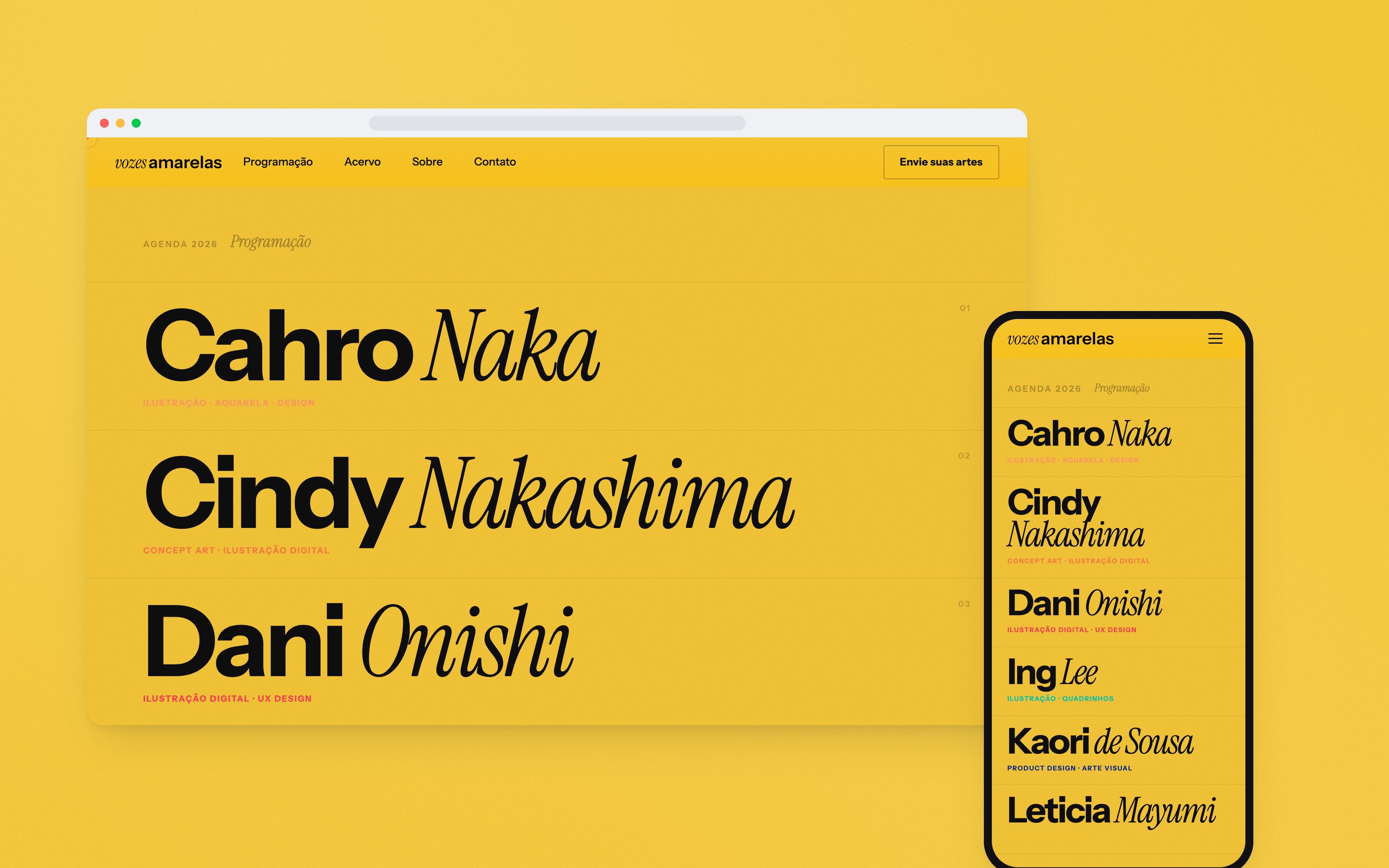 The program page, with the names of the artists in large type, on a yellow background.