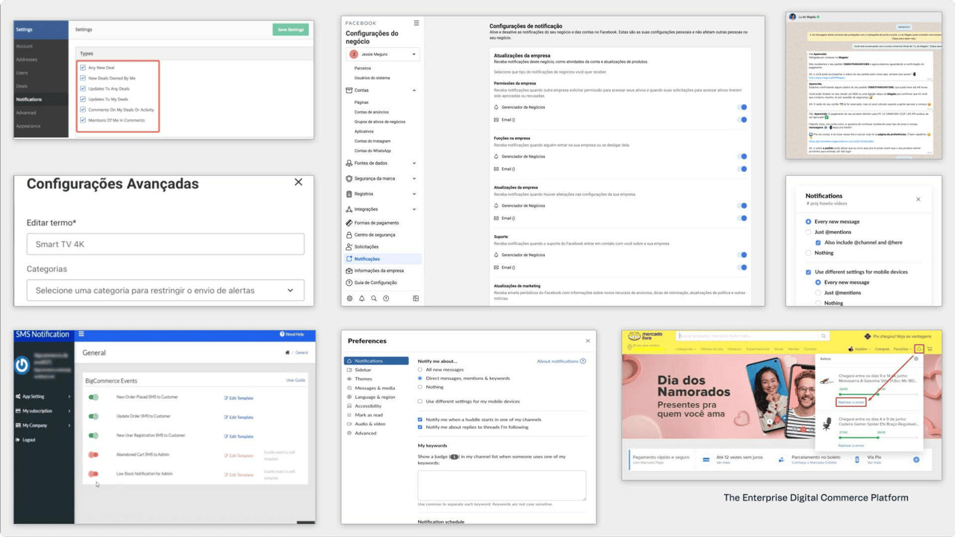 Board of notification settings from other platforms.